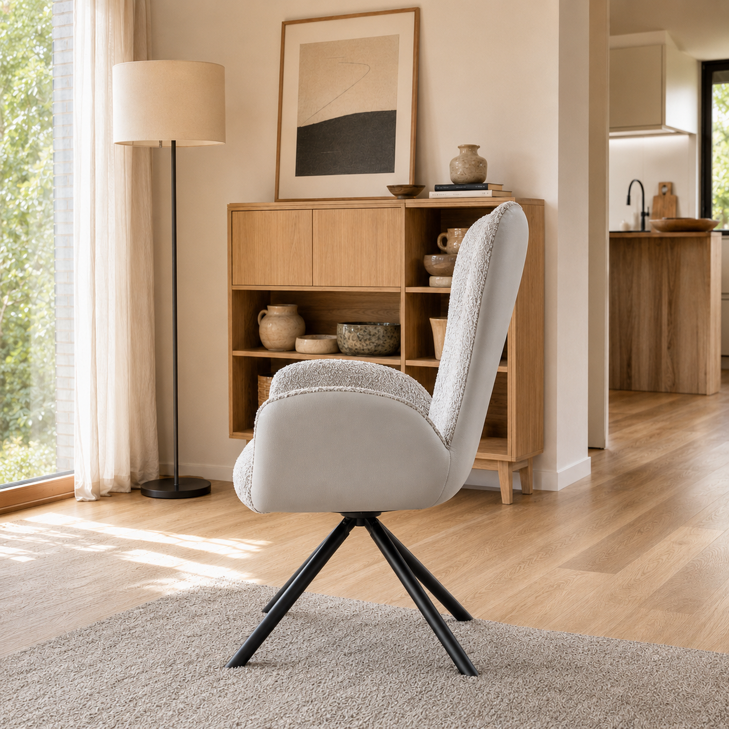 Sillón Niva Gris Claro Ecocuero y Boucle