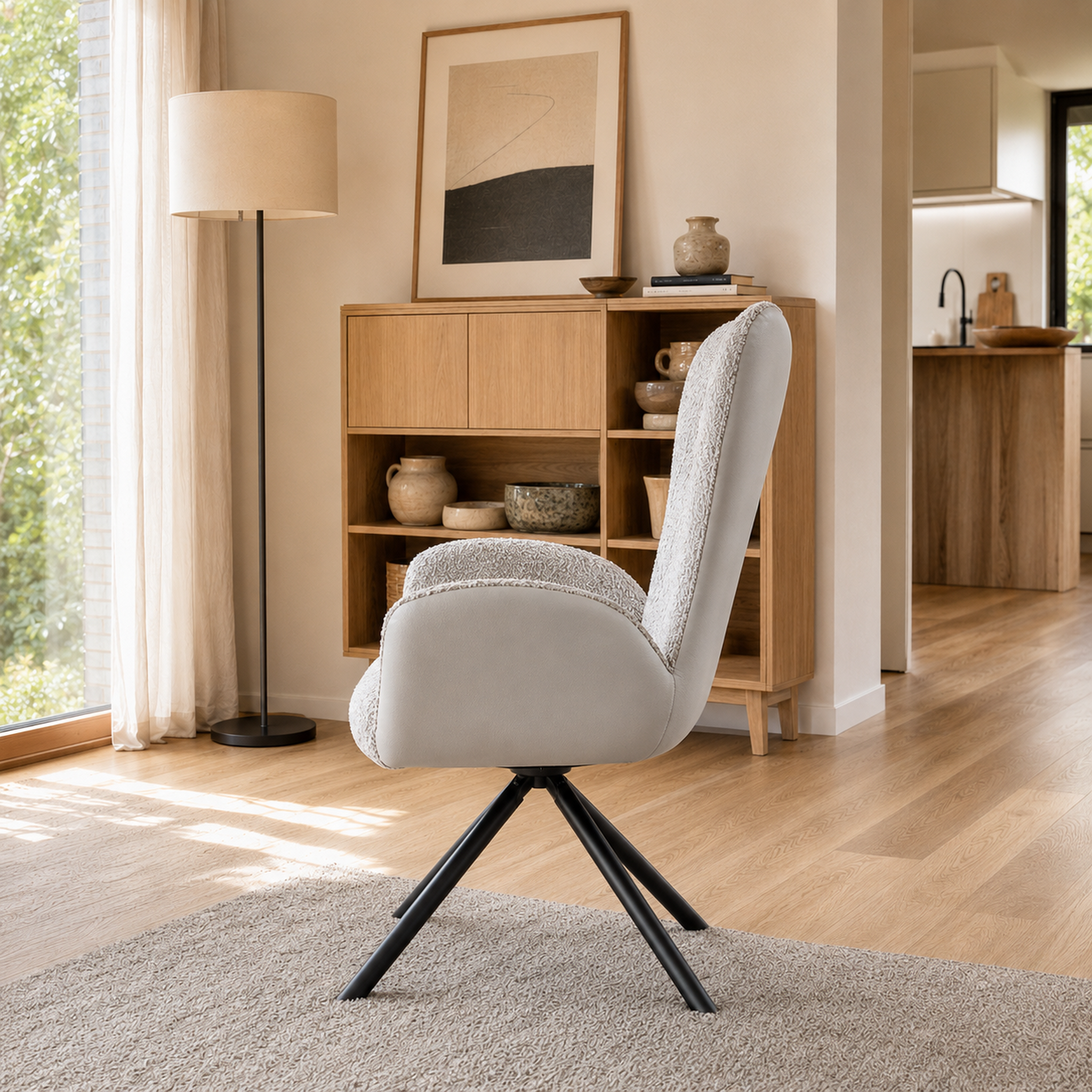 Sillón Niva Gris Claro Ecocuero y Boucle