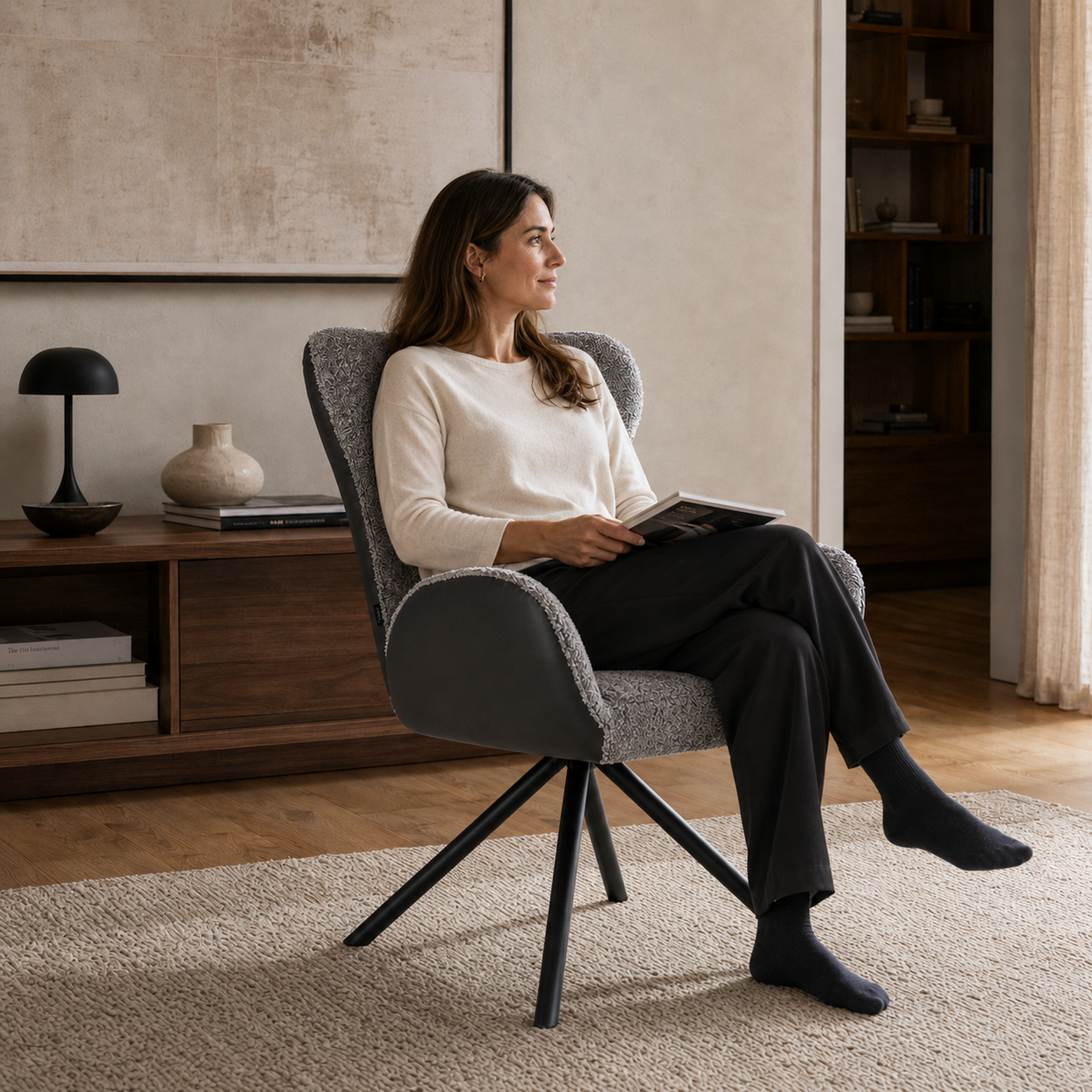 Sillón Niva Gris Oscuro Ecocuero y Boucle