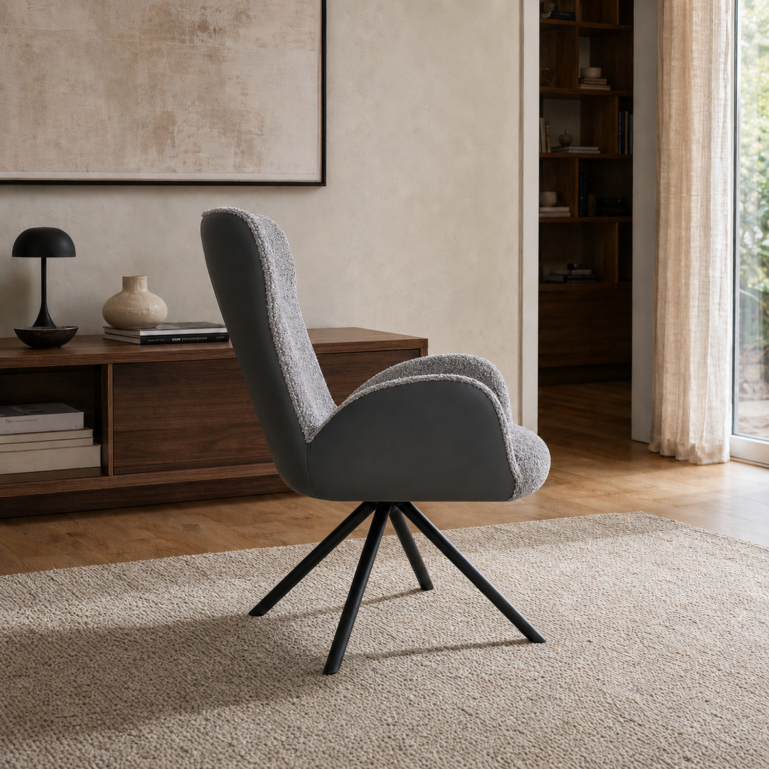 Sillón Niva Gris Oscuro Ecocuero y Boucle