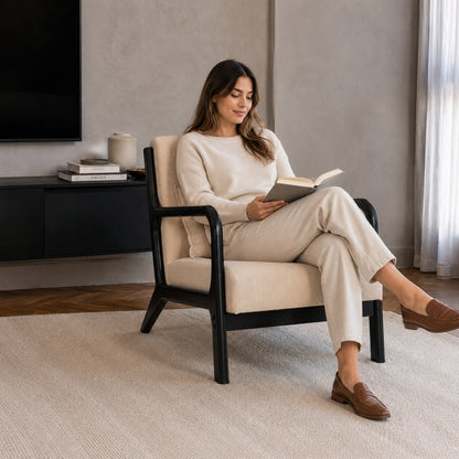 Sillón Olia Chenille Beige Madera Negra