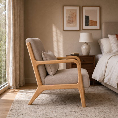 Sillón Olia Chenille Taupe Base Natural