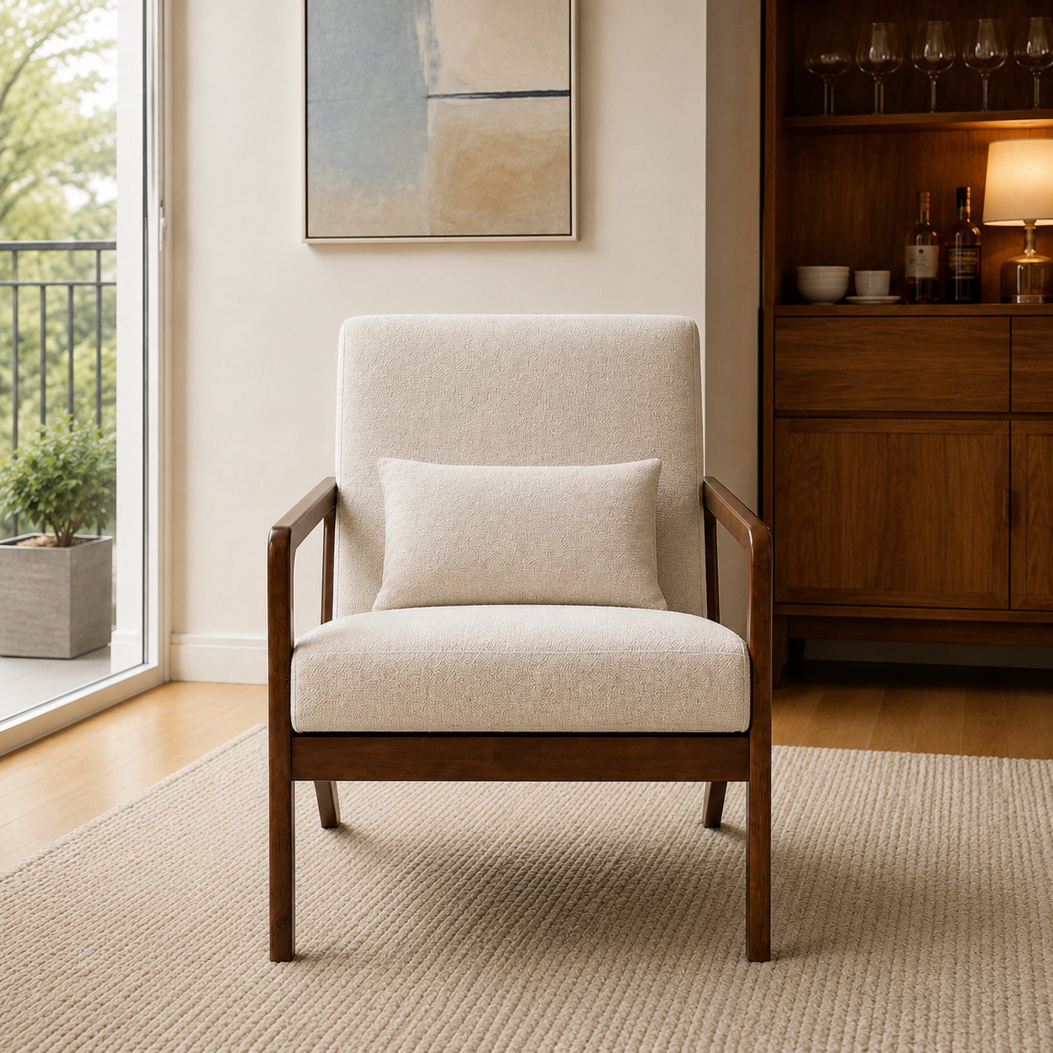 Sillón Laurel Chenille Beige Base Walnut