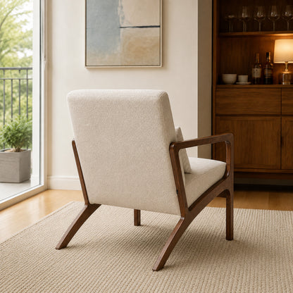 Sillón Laurel Chenille Beige Base Walnut