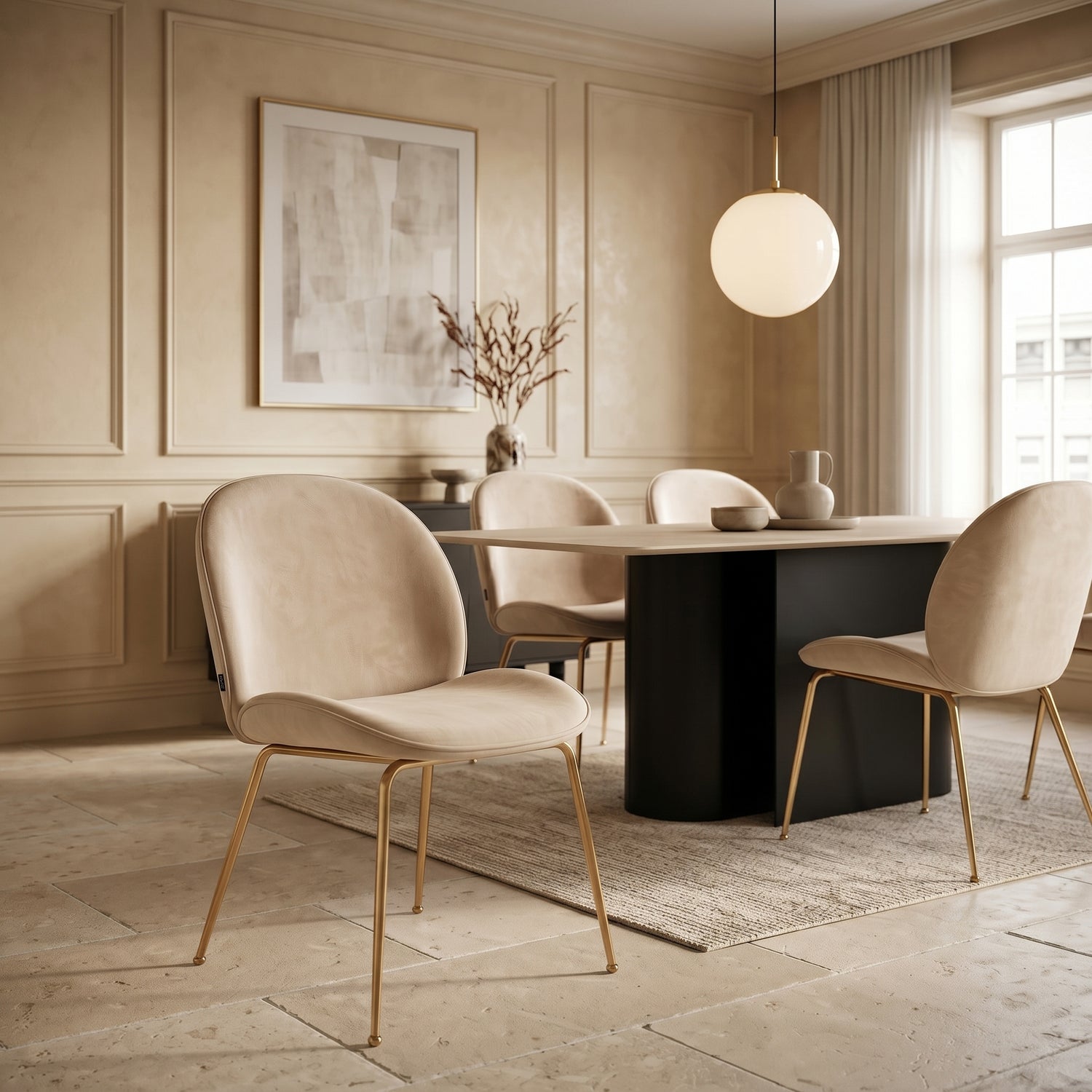Silla Kyris Beige Base Dorada