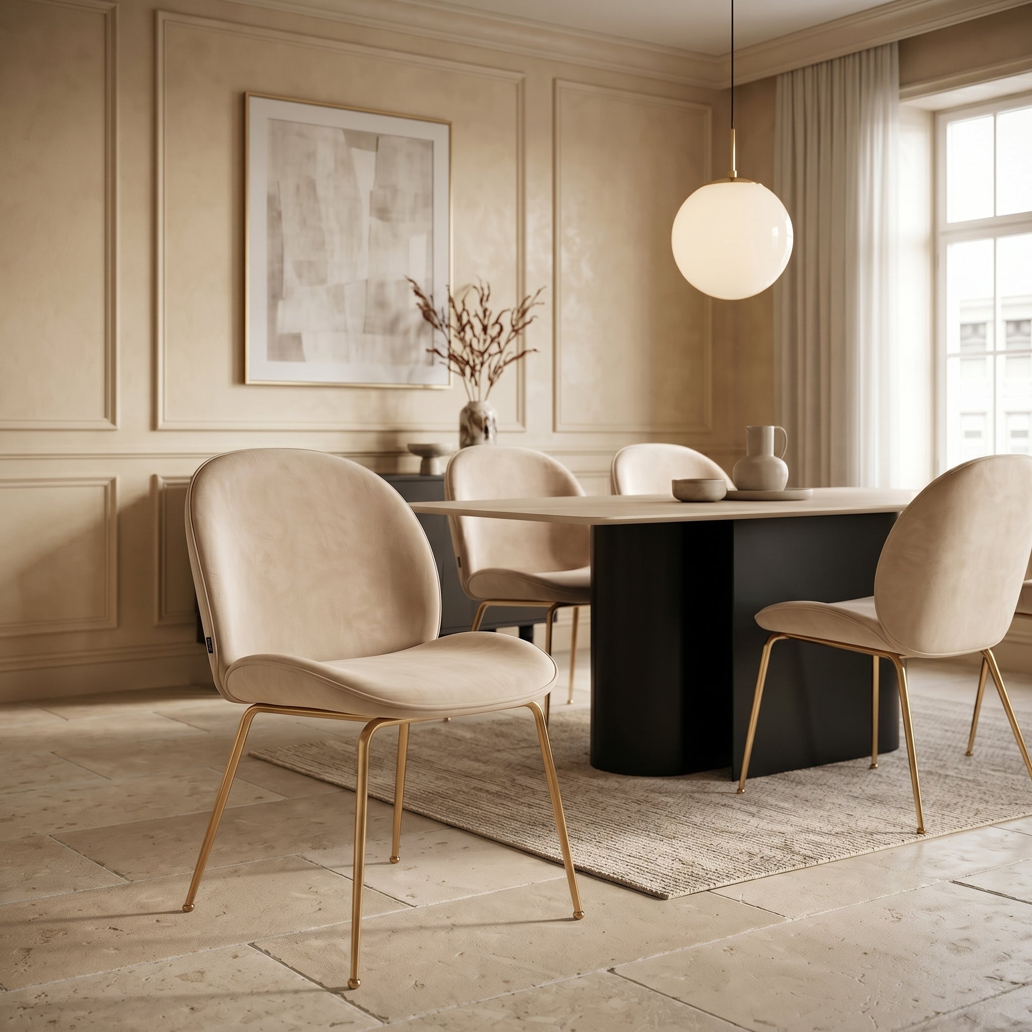Silla Kyris Beige Base Dorada